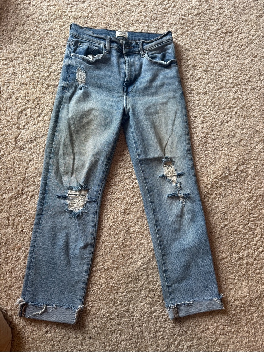 Women’s Distressed Light Blue Mom Jeans - Casual Ripped Denim